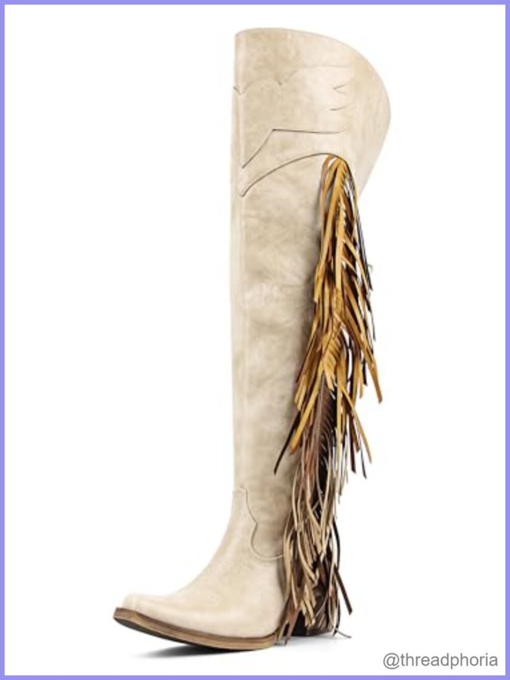 Over the Knee Cowboy Boots Fringe Adjustable Thigh High Western Boots
